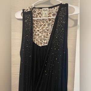 VOCAL NWOT Black Sleeveless cardigan with Gold Accents- SPARKLES